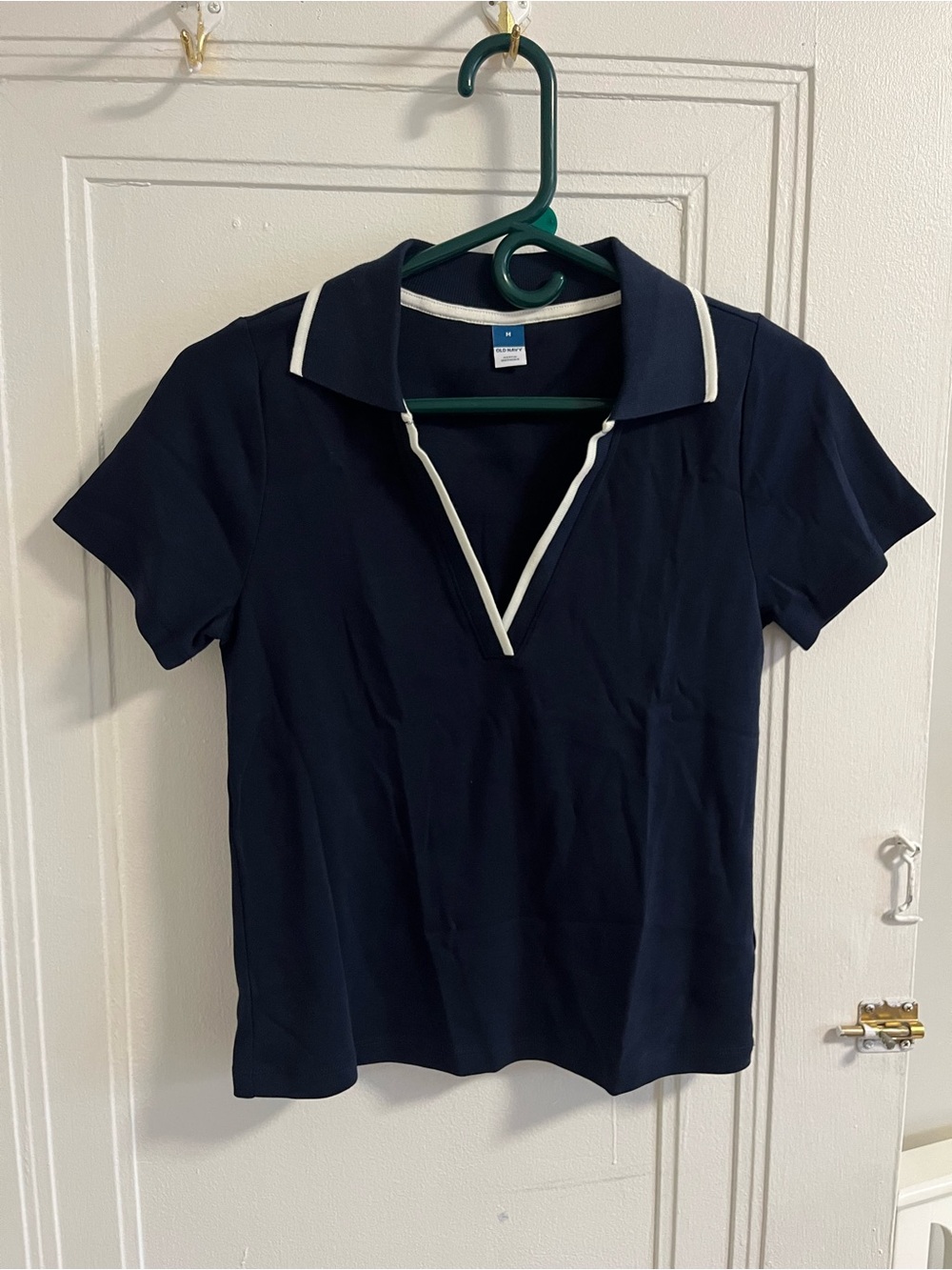 Navy Polo Top with White Trim